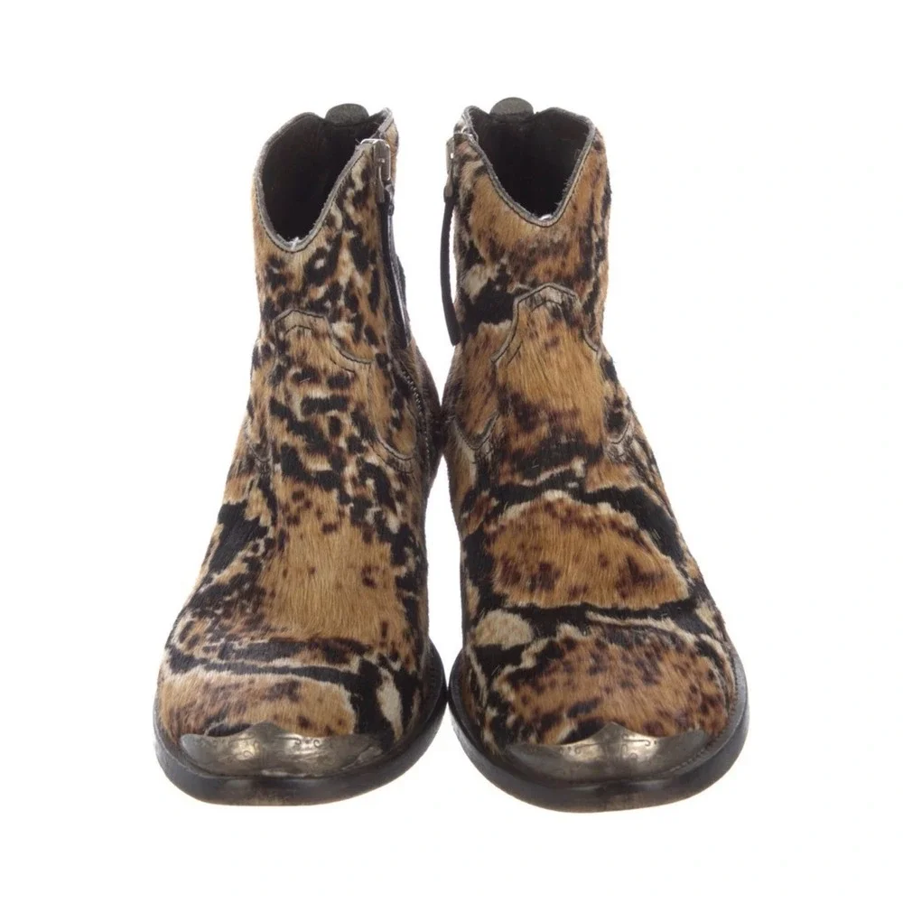Golden Goose Limited Edition Calf Hair Snakeskin Western Boots Brown Black 36